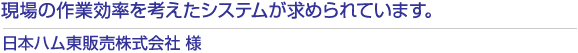 現場の作業効率を考えたシステムが求められています。日本ハム東販売株式会社 様